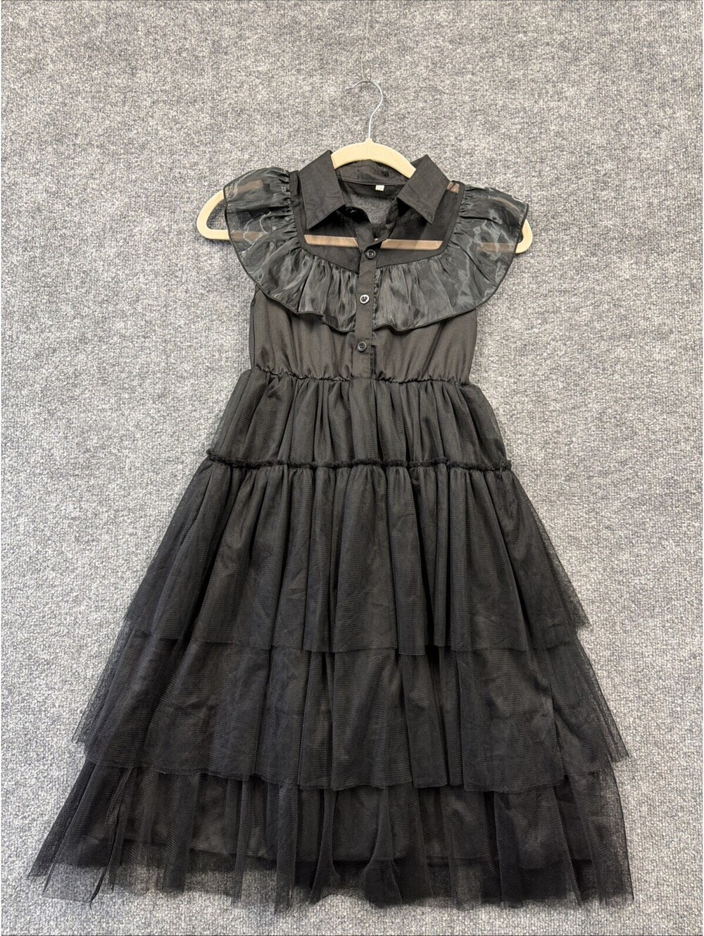 Addams Family Girls Dress Costume sz (150) 10/12 Black with ruffles sleeveless